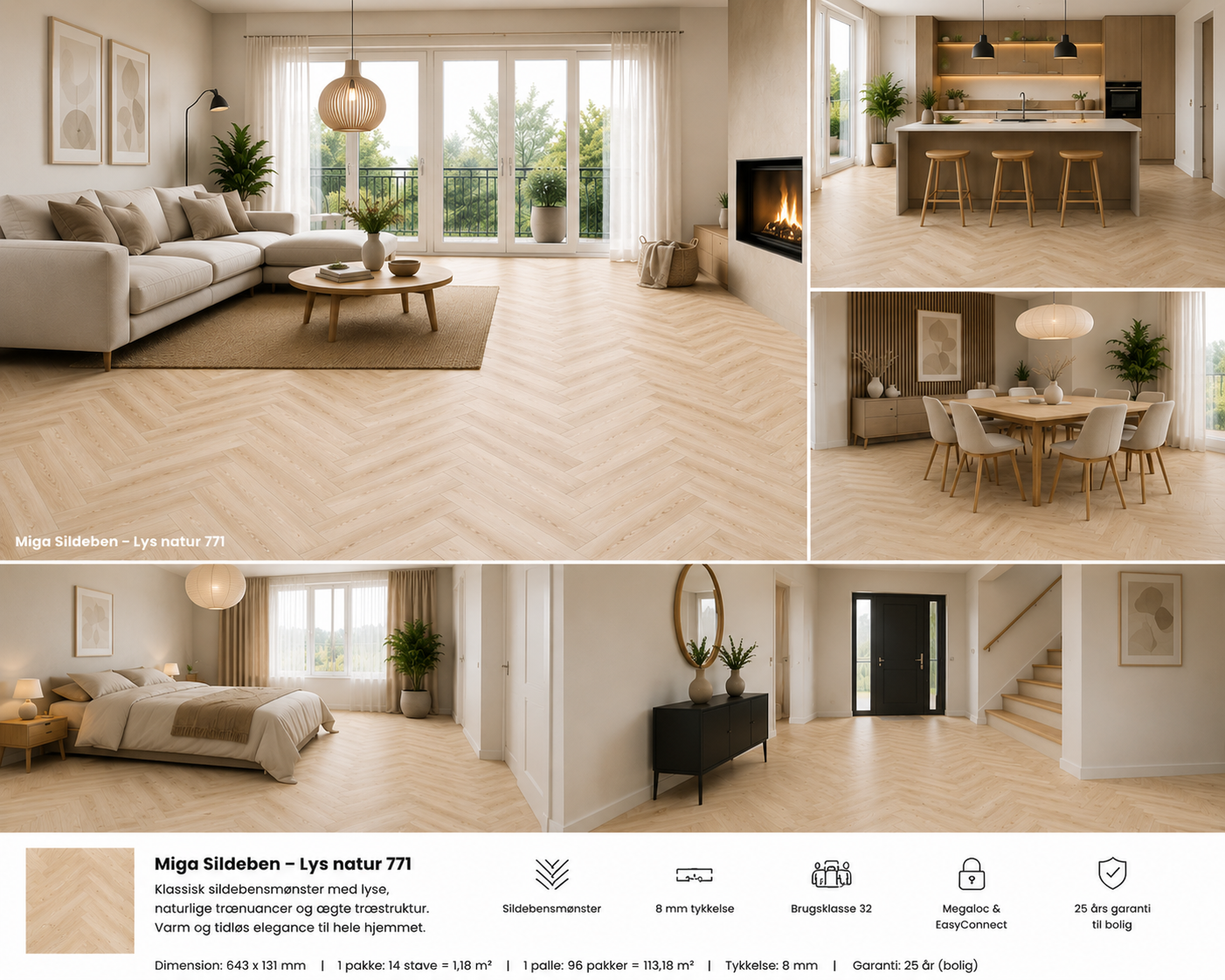 Miga Sildeben Laminat Klikgulv Lys Natur 8mm
