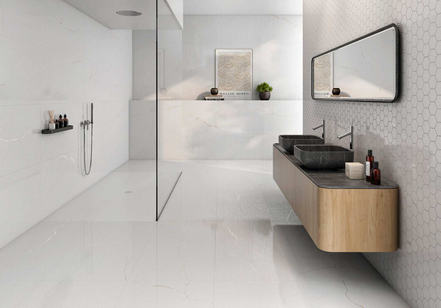 Marmorlook Fliser Bianco Mare Gold