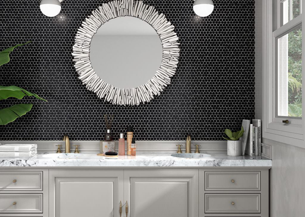 Vægfliser Mosaik Hexogan Black