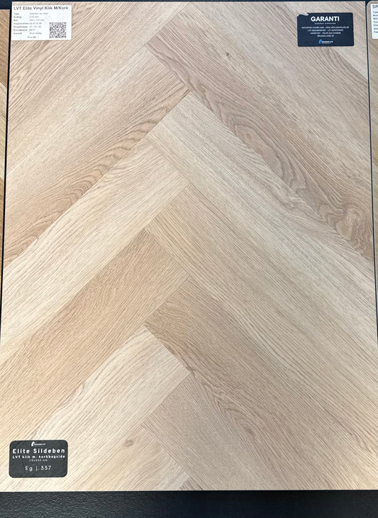 LVT Elite Vinyl Klik Med Kork - Sildeben Lys Eg 337