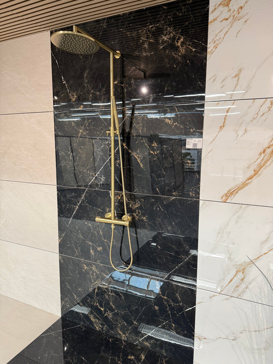 Marmorlook Fliser Verdi Gold Sort