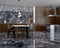 Køkkenområde med spisebord, komfur, andre småting og Iceland Midnight marmor fliser på vægge og gulv