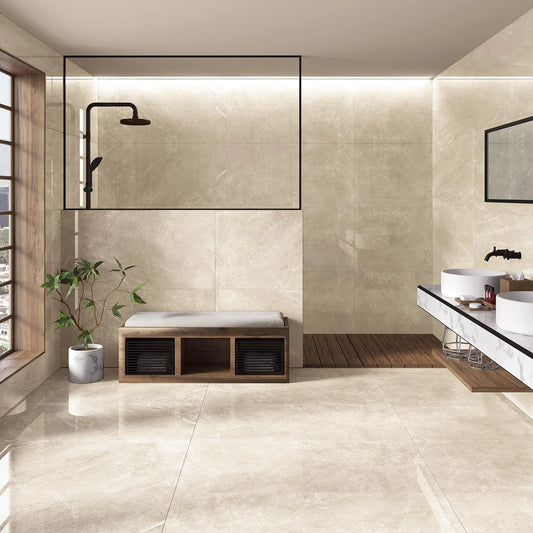 Marmorlook Fliser Butan Marfil