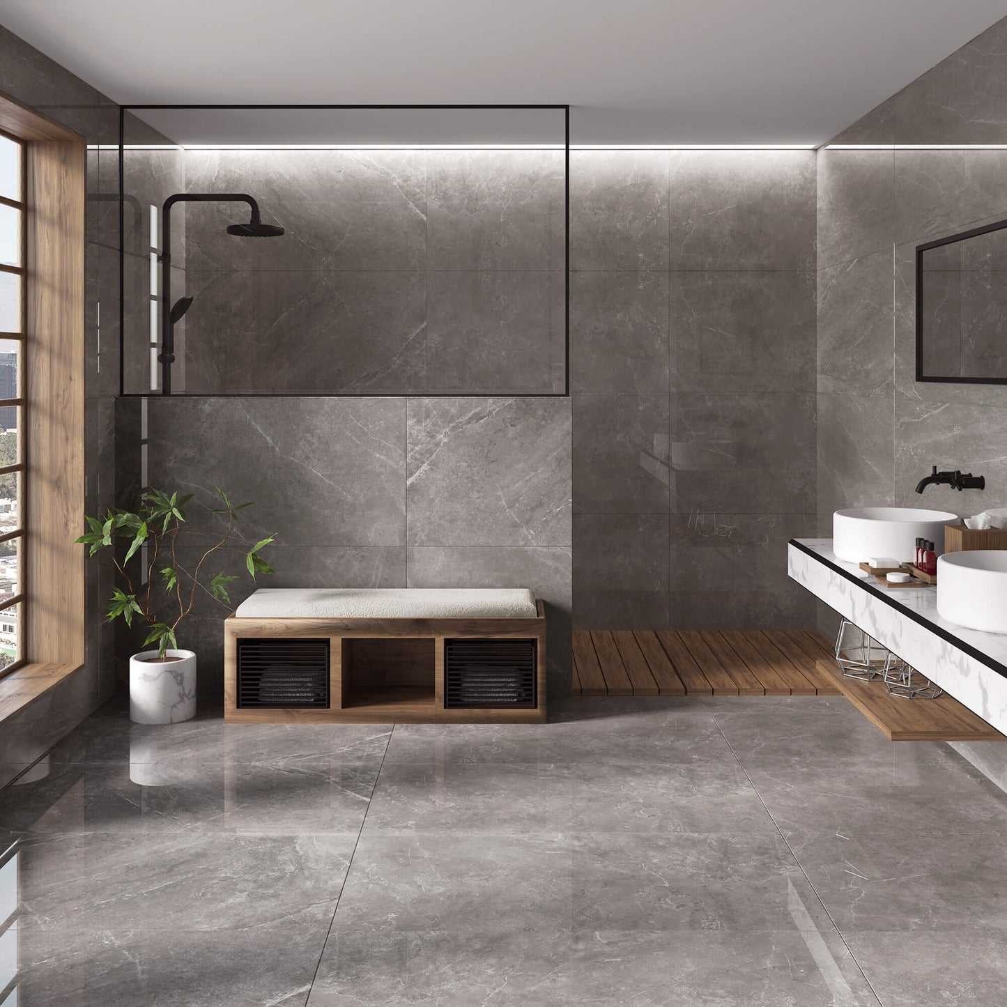 Marmorlook Fliser Butan Marengo