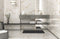 Badeværelse med vask, møbler og Casablanca Gold marmor fliser på vægge og gulv