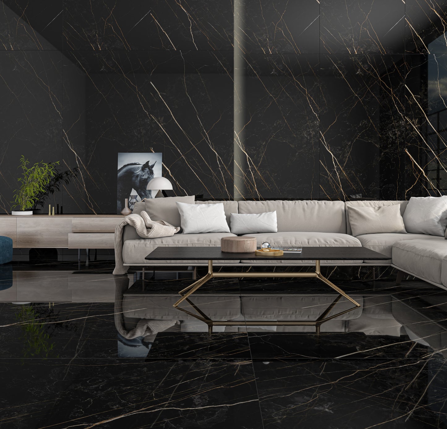 Kalahari Gold Sort Marmor Flise