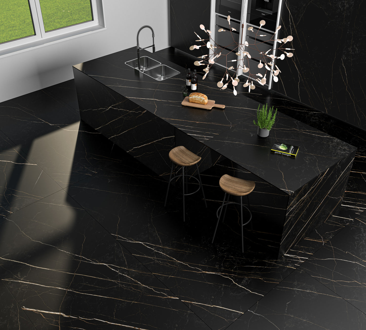 Kalahari Gold Sort Marmor Flise