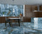 Køkkenområde med spisebord, komfur, andre småting og Iceland Navy marmor væg- og gulvfliser Blå marmor flise til badeværelse.